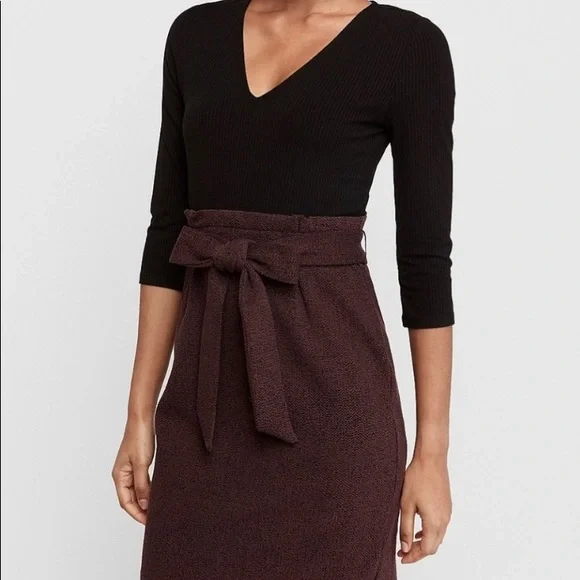 Express | Dresses | Jacquard Sash Tie Fit And Flare Dress | Poshmark